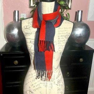 GUCCI SCARF: Red and Blue Classic Wool Gucci Scarf